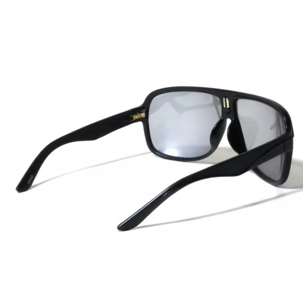 Mens Hip Hop Shades Bold Sunglasses Silver Mirrored Lens Shield Square Frame New